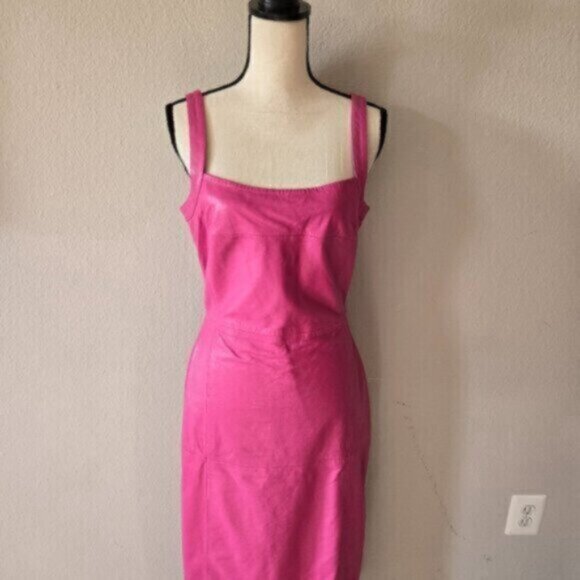 NWT Bod & Christensen Dina Pink Leather Midi Dress - Picture 5 of 11